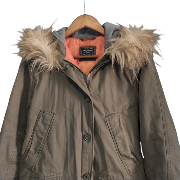 Abercrombie & Fitch Jacket Size XXS Military Parka Quitted Lined Faux Fur Hood - Picture 5 of 14